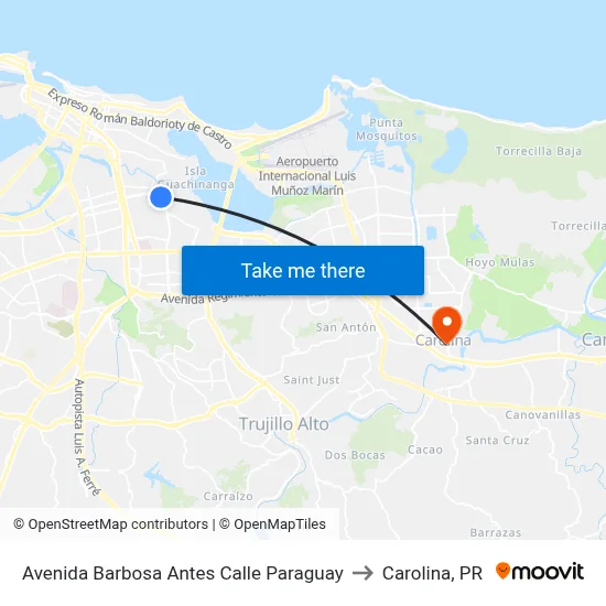 Avenida Barbosa Antes Calle Paraguay to Carolina, PR map
