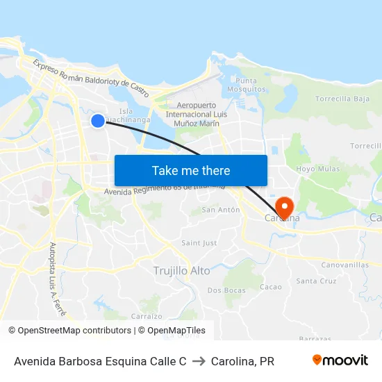 Avenida Barbosa Esquina Calle C to Carolina, PR map