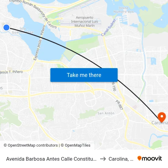 Avenida Barbosa Antes Calle Constitucion to Carolina, PR map