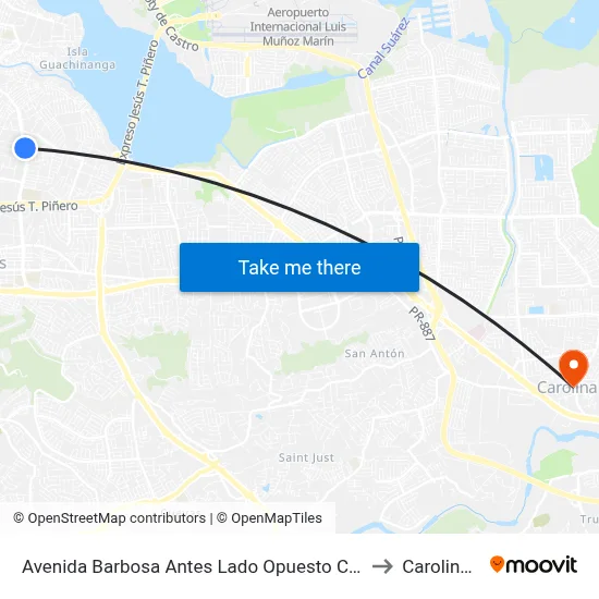 Avenida Barbosa Antes Lado Opuesto Calle Carolina to Carolina, PR map