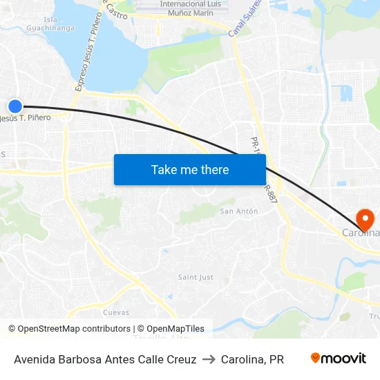 Avenida Barbosa Antes Calle Creuz to Carolina, PR map
