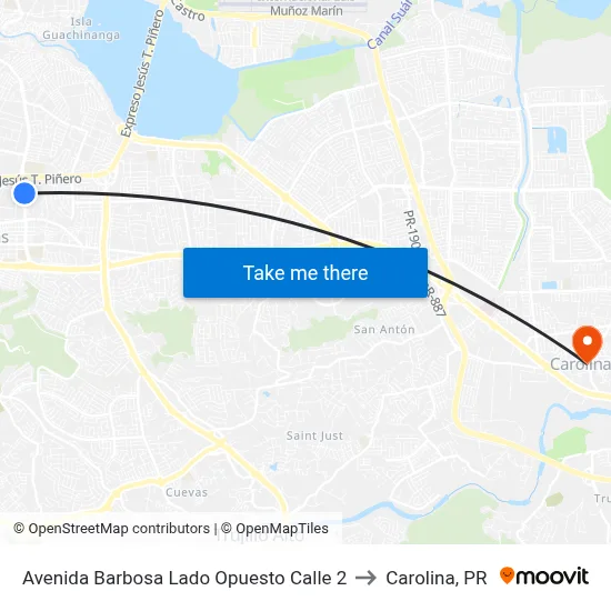 Avenida Barbosa Lado Opuesto Calle 2 to Carolina, PR map