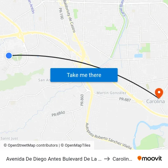 Avenida De Diego Antes Bulevard De La Media Luna to Carolina, PR map