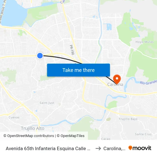 Avenida 65th Infanteria Esquina Calle Modesta to Carolina, PR map