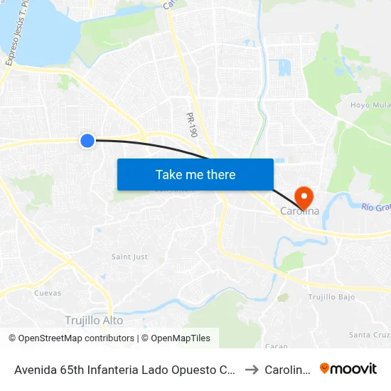 Avenida 65th Infanteria Lado Opuesto Calle Yaboa Real to Carolina, PR map
