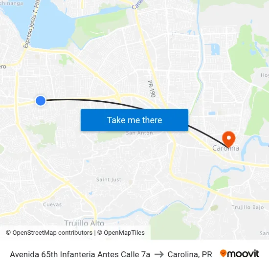 Avenida 65th Infanteria Antes Calle 7a to Carolina, PR map