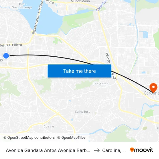 Avenida Gandara Antes Avenida Barbosa to Carolina, PR map