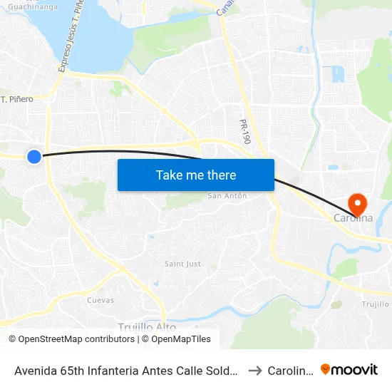 Avenida 65th Infanteria Antes Calle Soldado Alcides Reyes to Carolina, PR map