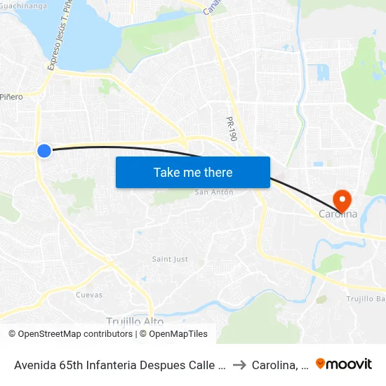 Avenida 65th Infanteria Despues Calle Milan to Carolina, PR map