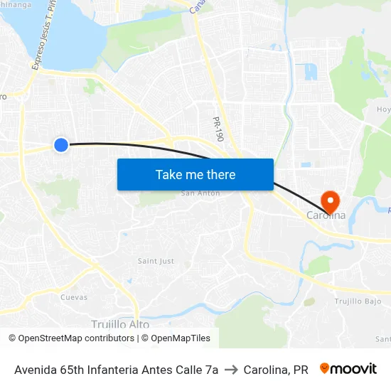 Avenida 65th Infanteria Antes Calle 7a to Carolina, PR map