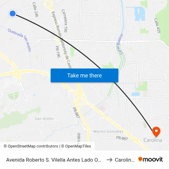 Avenida Roberto S. Vilella Antes Lado Opuesto Calle 259 to Carolina, PR map