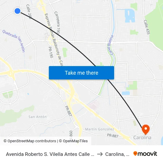 Avenida Roberto S. Vilella Antes Calle 258 to Carolina, PR map