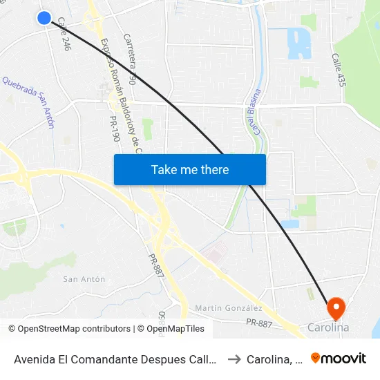 Avenida El Comandante Despues Calle 538 to Carolina, PR map