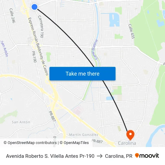 Avenida Roberto S. Vilella Antes Pr-190 to Carolina, PR map