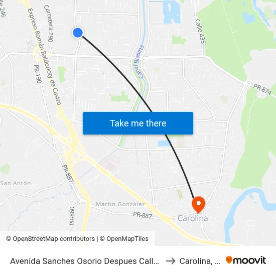 Avenida Sanches Osorio Despues Calle 120 to Carolina, PR map
