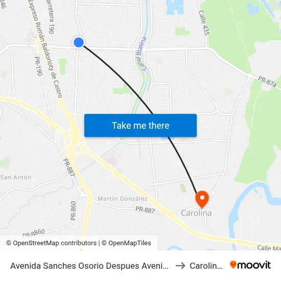 Avenida Sanches Osorio Despues Avenida Monserrate to Carolina, PR map