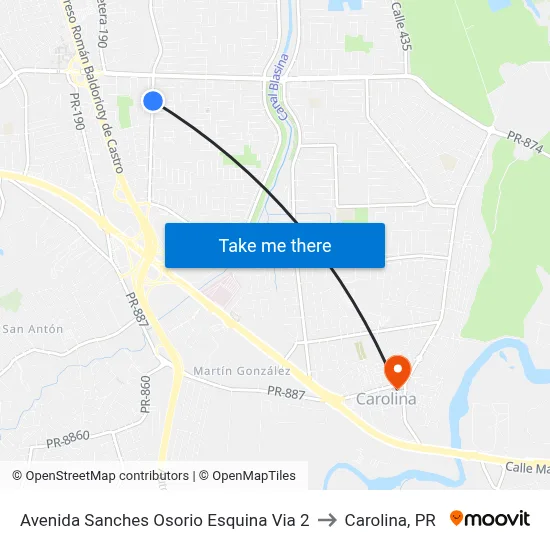 Avenida Sanches Osorio Esquina Via 2 to Carolina, PR map