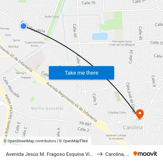 Avenida Jesús M. Fragoso Esquina Vía 52 to Carolina, PR map