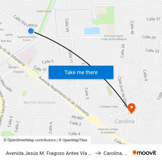 Avenida Jesús M. Fragoso Antes Vía 48 to Carolina, PR map