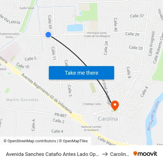 Avenida Sanches Cataño Antes Lado Opuesto Calle 15 to Carolina, PR map