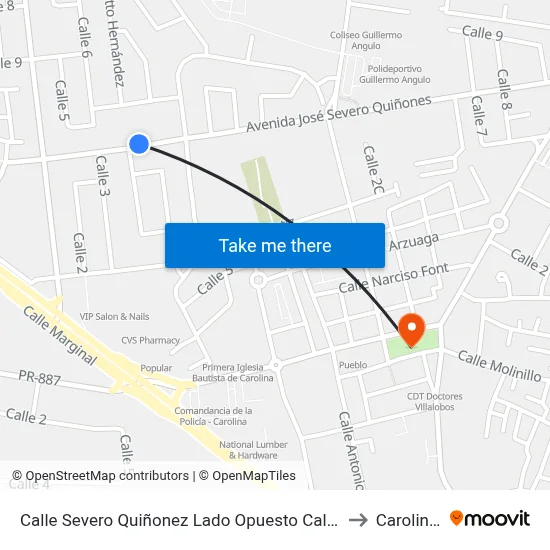 Calle Severo Quiñonez Lado Opuesto Calle Pablo Gonzalez to Carolina, PR map