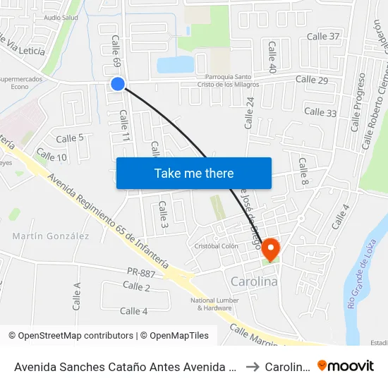 Avenida Sanches Cataño Antes Avenida Roberto Clemente to Carolina, PR map
