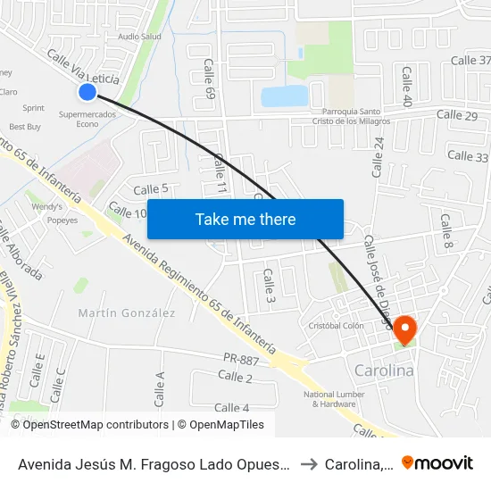Avenida Jesús M. Fragoso Lado Opuesto Vía 48 to Carolina, PR map