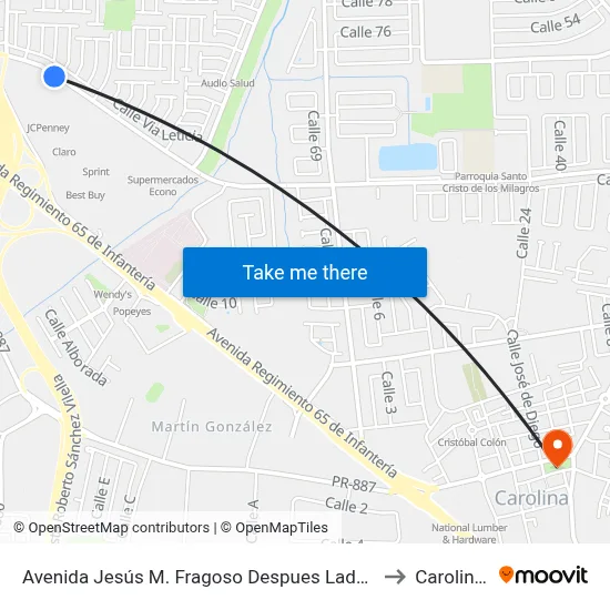 Avenida Jesús M. Fragoso Despues Lado Opuesto Vía 56 to Carolina, PR map