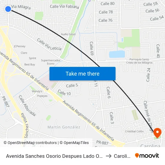 Avenida Sanches Osorio Despues Lado Opuesto Calle Milagros to Carolina, PR map