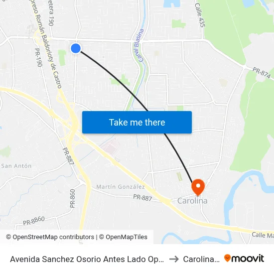 Avenida Sanchez Osorio Antes Lado Opuesto Via 2 to Carolina, PR map