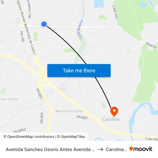 Avenida Sanches Osorio Antes Avenida Monserrate to Carolina, PR map