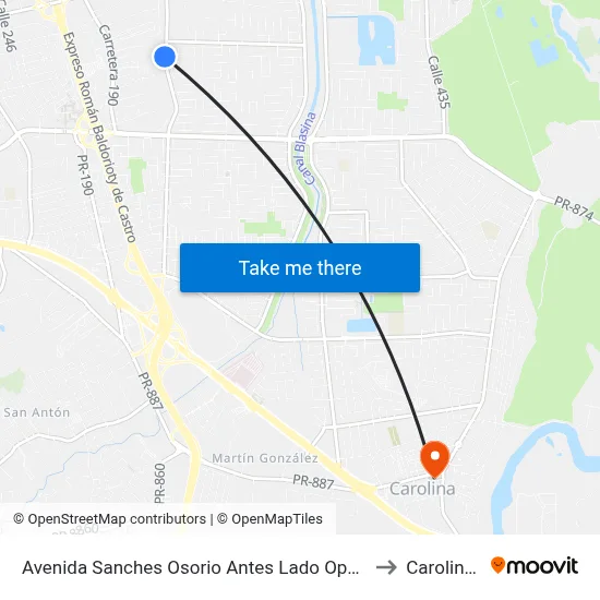 Avenida Sanches Osorio Antes Lado Opuesto Calle 128 to Carolina, PR map