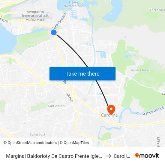 Marginal Baldorioty De Castro Frente Iglesia Fuente Agua Viva to Carolina, PR map