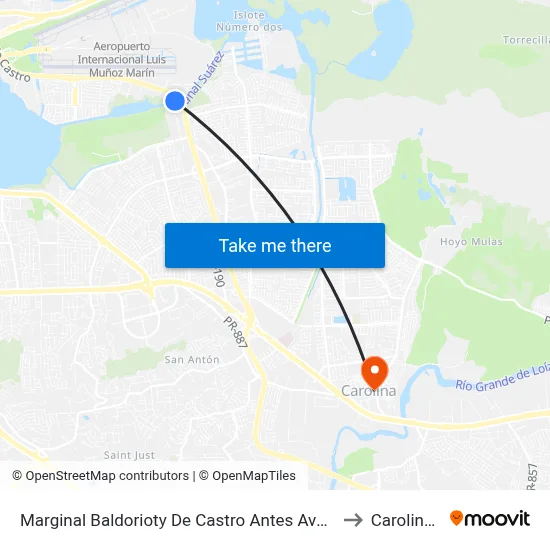 Marginal Baldorioty De Castro Antes Avenida Santana to Carolina, PR map