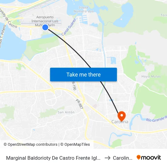 Marginal Baldorioty De Castro Frente Iglesia Metodista to Carolina, PR map