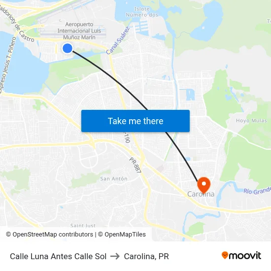 Calle Luna Antes Calle Sol to Carolina, PR map
