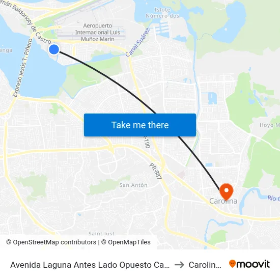 Avenida Laguna Antes Lado Opuesto Calle Calle Luna to Carolina, PR map