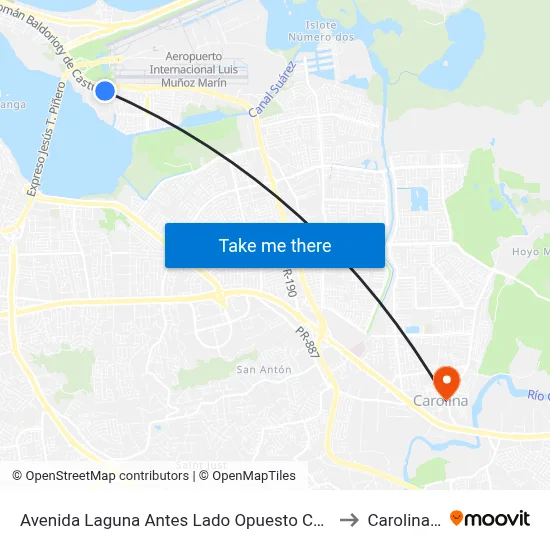 Avenida Laguna Antes Lado Opuesto Calle Acuario to Carolina, PR map