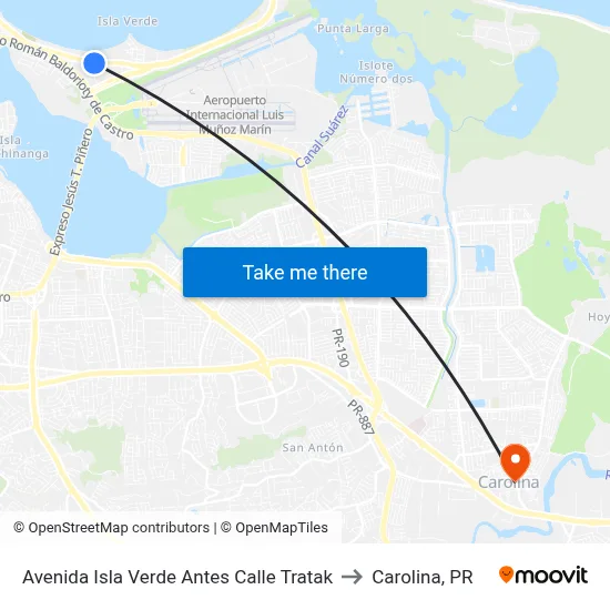 Avenida Isla Verde Antes Calle Tratak to Carolina, PR map