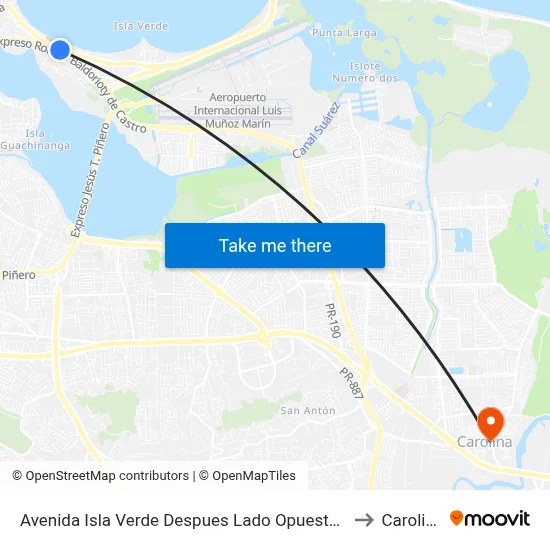 Avenida Isla Verde Despues Lado Opuesto Condado Beach Tower to Carolina, PR map