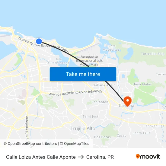 Calle Loiza Antes Calle Aponte to Carolina, PR map