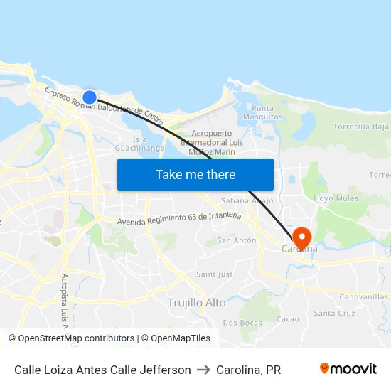 Calle Loiza Antes Calle Jefferson to Carolina, PR map