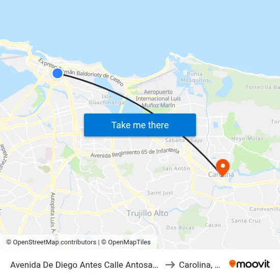 Avenida De Diego Antes Calle Antosanti to Carolina, PR map
