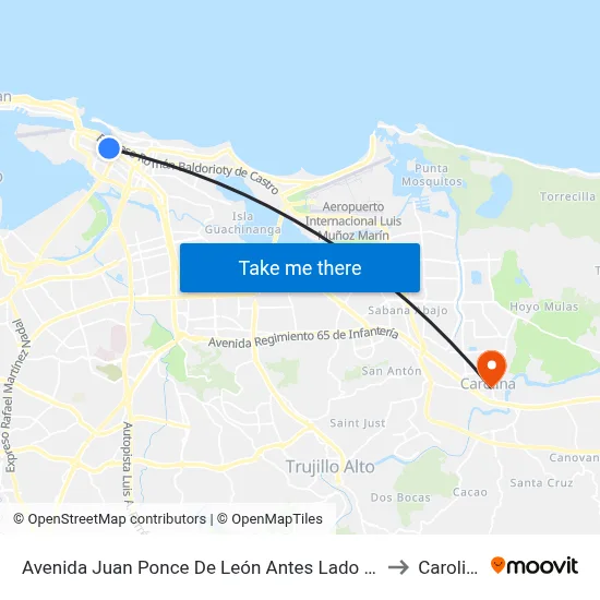 Avenida Juan Ponce De León Antes Lado Opuesto Calle Roncabado to Carolina, PR map