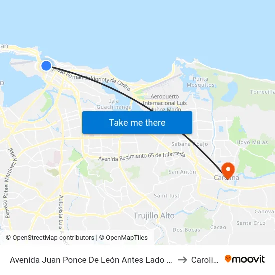 Avenida Juan Ponce De León Antes Lado Opuesto Calle Waymouth to Carolina, PR map