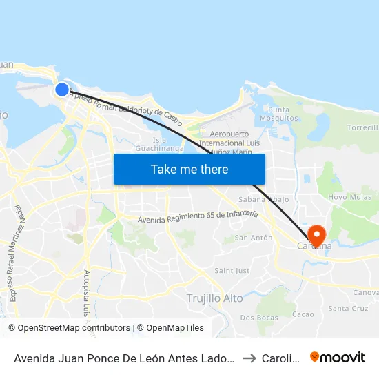 Avenida Juan Ponce De León Antes Lado Opuesto Calle Madrid to Carolina, PR map