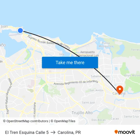 El Tren Esquina Calle 5 to Carolina, PR map