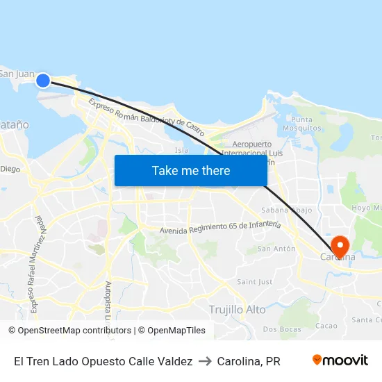 El Tren Lado Opuesto Calle Valdez to Carolina, PR map