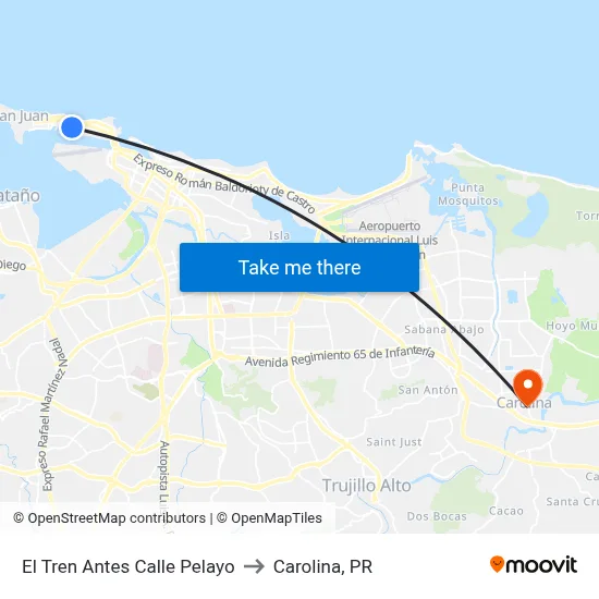 El Tren Antes Calle Pelayo to Carolina, PR map