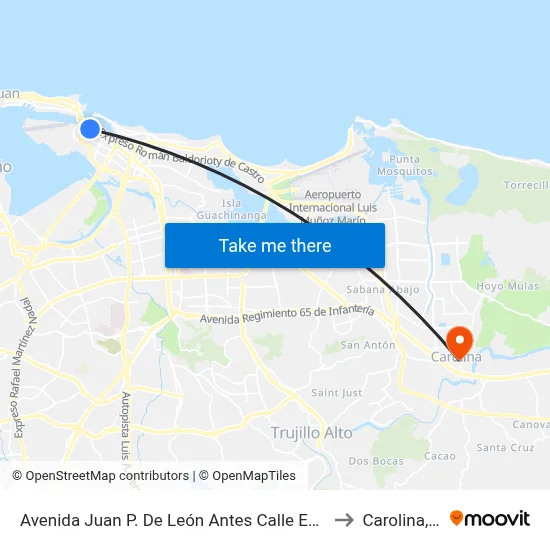 Avenida Juan P. De León Antes Calle Ensenada to Carolina, PR map